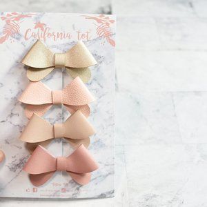Girls' Non-Slip Fully Lined Alligator Faux Leather Bow Hair Clips (Set of 4-Zoe)